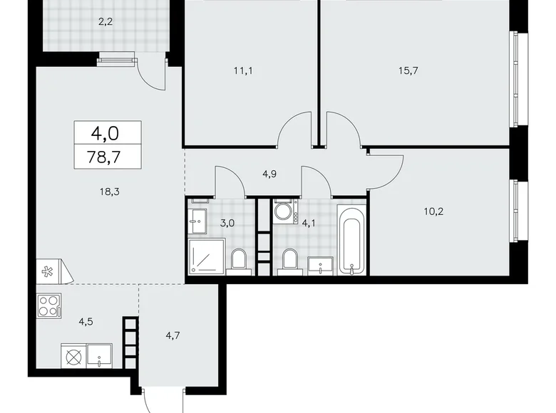 Appartement 4 chambres 79 m² poselenie Sosenskoe, Fédération de Russie