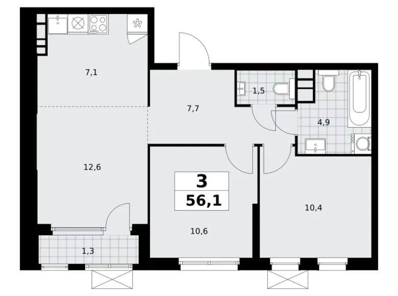 Wohnung 3 zimmer 56 m² Südwestlicher Verwaltungsbezirk, Russland