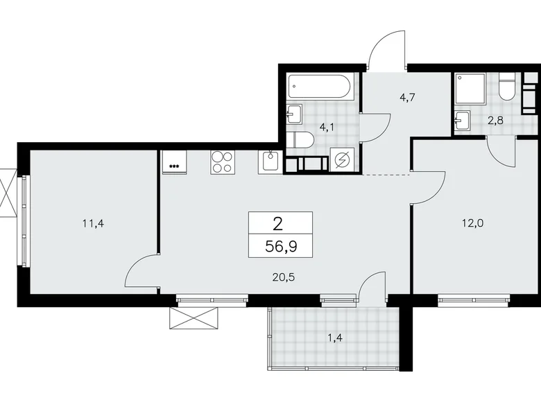 Mieszkanie 2 pokoi 57 m² Krasnoye Selo, Rosja