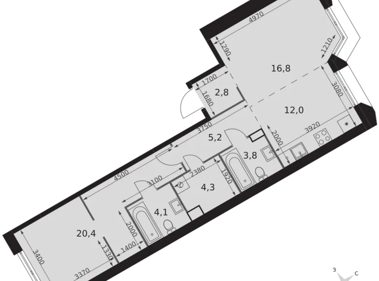 Wohnung 2 zimmer 69 m² Moskau, Russland