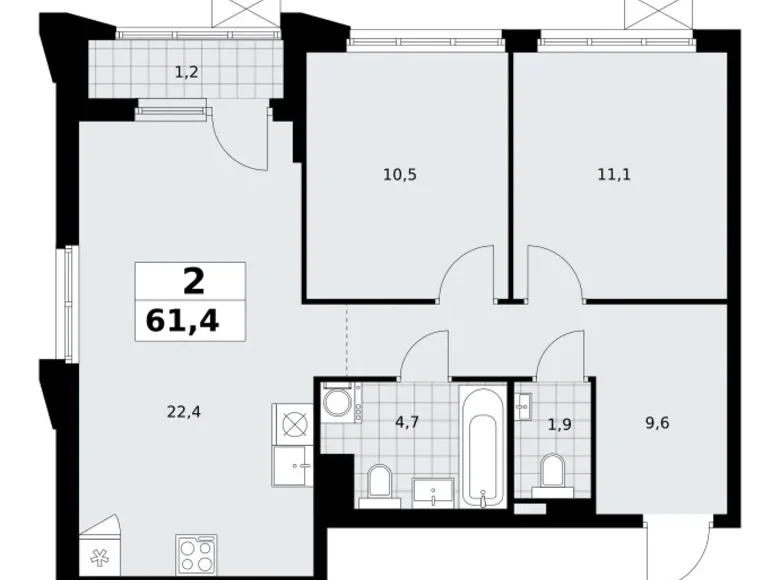 Квартира 2 комнаты 61 м² район Троицк, Россия