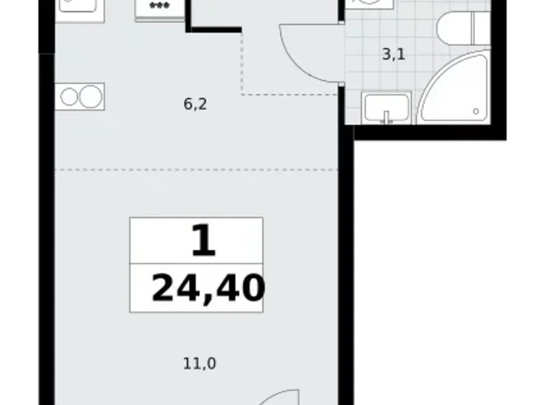 Wohnung 1 zimmer 24 m² Postnikovo, Russland