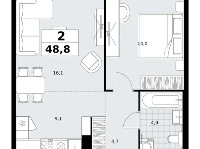 Apartamento 2 habitaciones 49 m² Kommunarka, Rusia