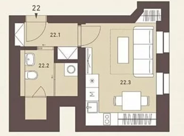 1 bedroom apartment 29 m² Prague, Czech Republic