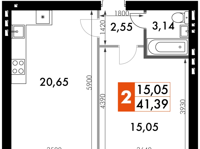 Mieszkanie 1 pokój 42 m² Naro-Fominskiy gorodskoy okrug, Rosja