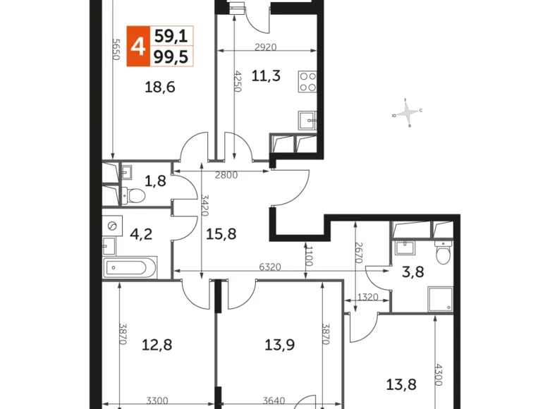 4 room apartment 99 m² Razvilka, Russia