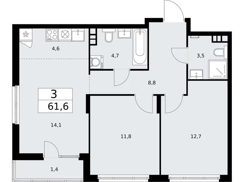 Wohnung 3 Zimmer 62 m² poselenie Desenovskoe, Russland