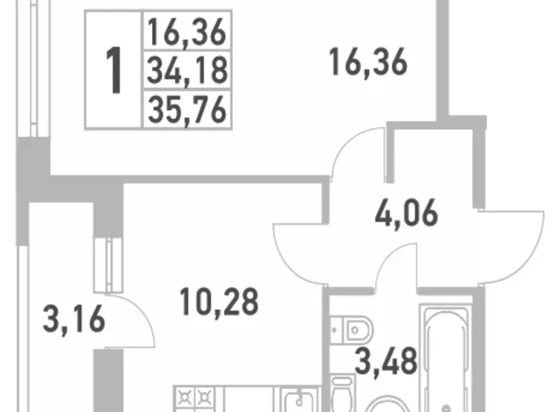 Квартира 1 комната 36 м² округ Сампсониевское, Россия