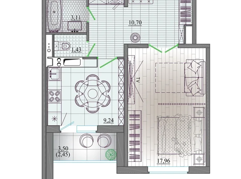 Mieszkanie 1 pokój 45 m² Mińsk, Białoruś