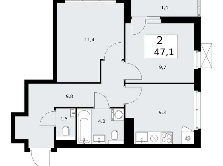 Wohnung 2 zimmer 47 m² poselenie Sosenskoe, Russland