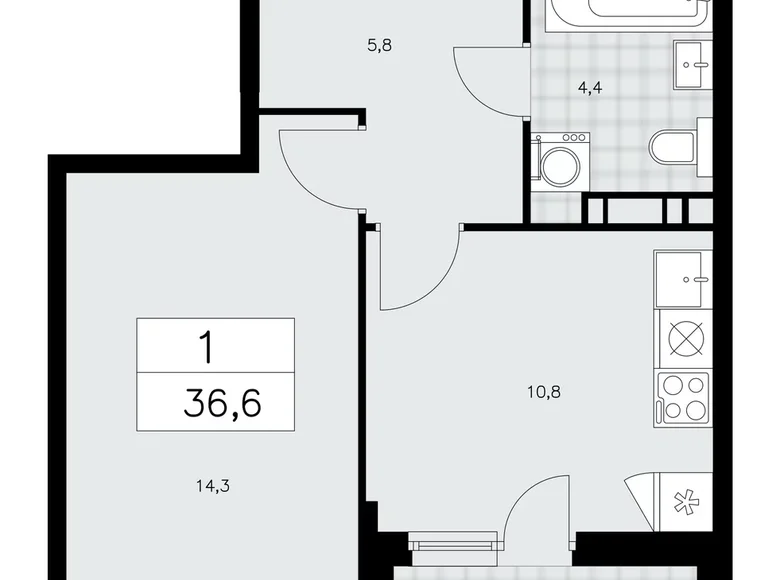 Appartement 1 chambre 37 m² poselenie Sosenskoe, Fédération de Russie