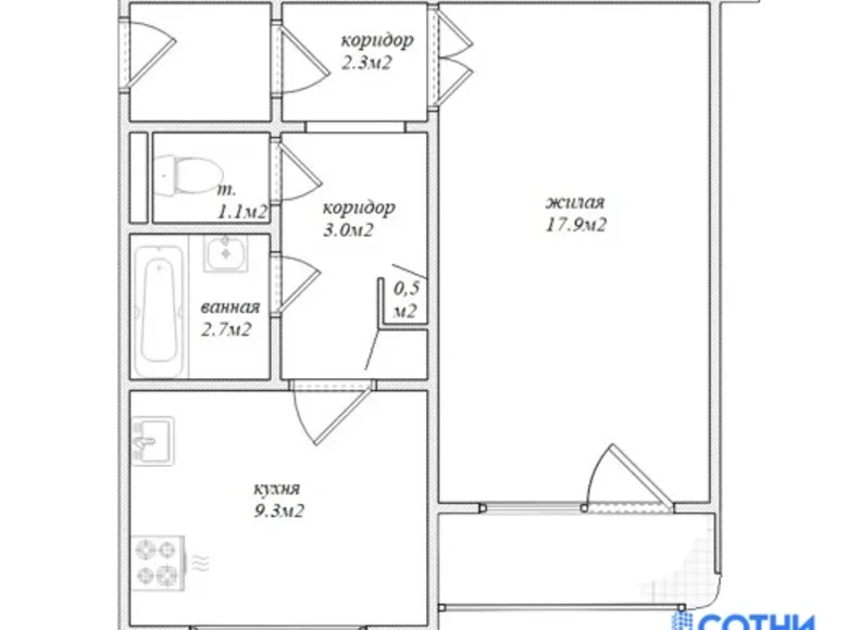 Mieszkanie 1 pokój 37 m² Hatów, Białoruś