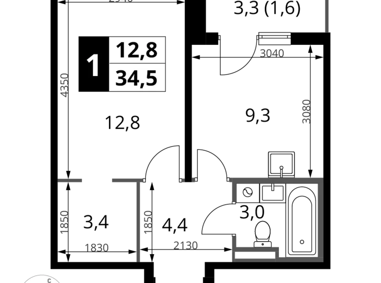 Квартира 1 комната 35 м² Potapovo, Россия