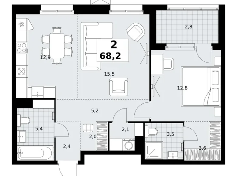 2 room apartment 68 m² Kommunarka, Russia