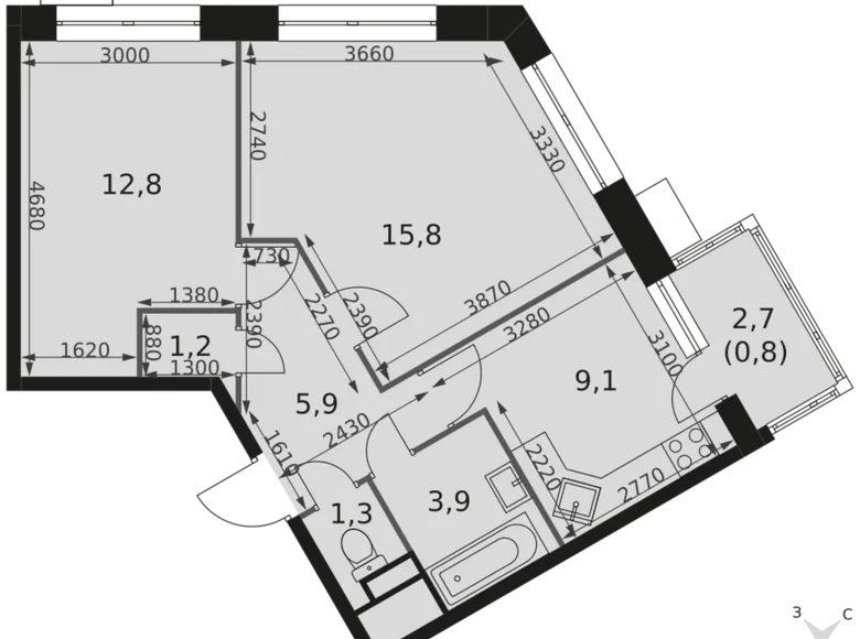 Mieszkanie 2 pokoi 52 m² Moskwa, Rosja