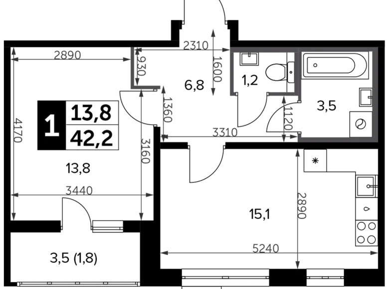 Apartamento 1 habitación 44 m² Leninsky District, Rusia