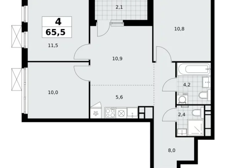 4 room apartment 66 m² Moscow, Russia