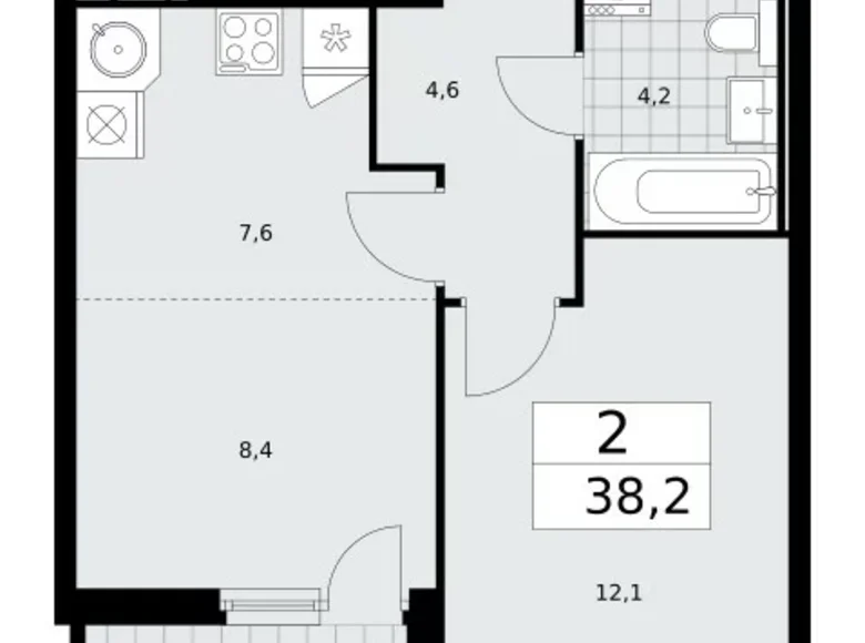 Apartamento 2 habitaciones 38 m² Moscú, Rusia