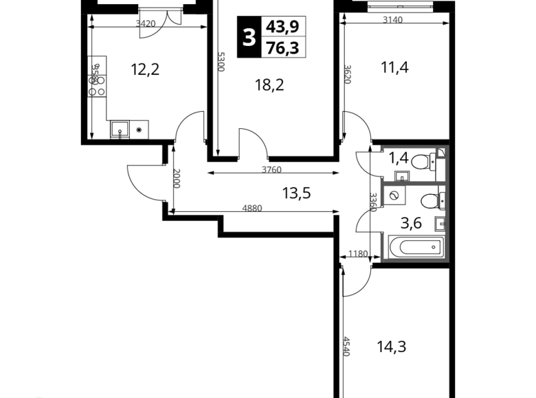 Appartement 3 chambres 76 m² Khimki, Fédération de Russie