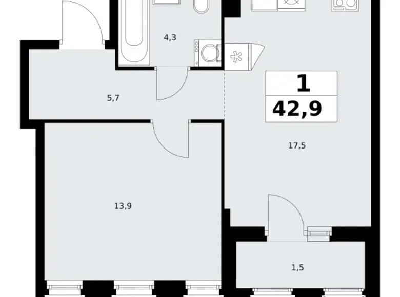 Mieszkanie 1 pokój 43 m² Troick, Rosja