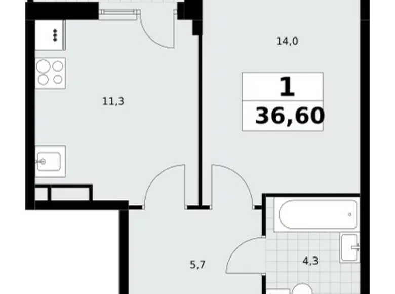 Квартира 1 комната 37 м² Postnikovo, Россия