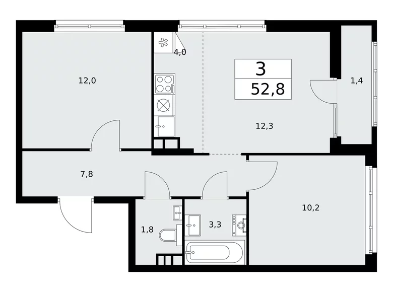 Appartement 3 chambres 53 m² poselenie Desenovskoe, Fédération de Russie