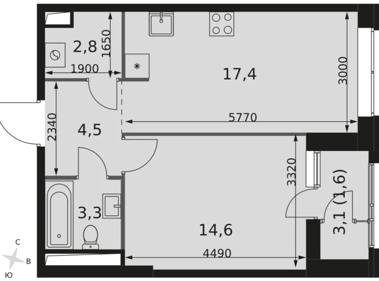 Квартира 1 комната 44 м² Москва, Россия