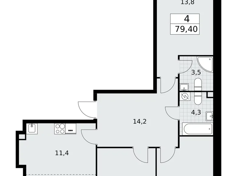 Apartamento 4 habitaciones 79 m² Postnikovo, Rusia