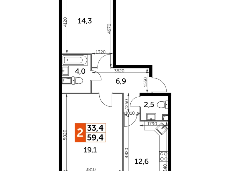 Wohnung 2 zimmer 59 m² Veshki, Russland