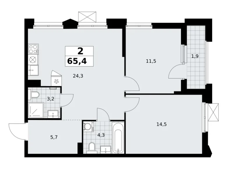 Apartamento 2 habitaciones 65 m² Troitsk, Rusia
