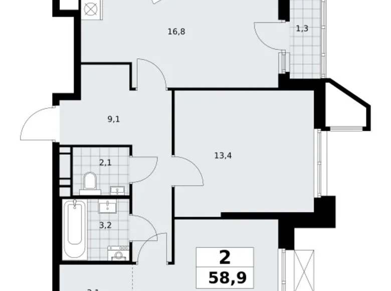 Mieszkanie 2 pokoi 59 m² poselenie Sosenskoe, Rosja