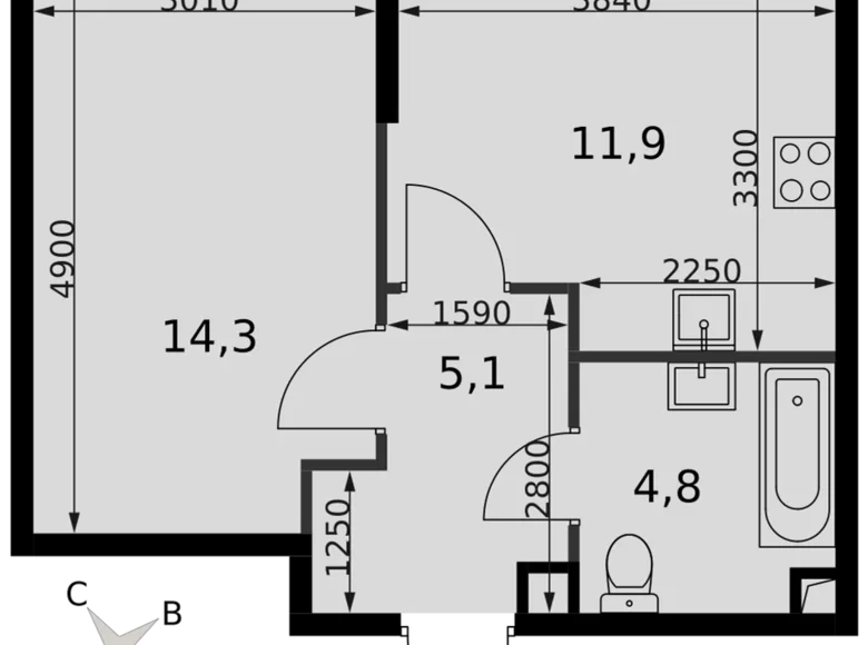 Квартира 1 комната 36 м² Северо-Западный административный округ, Россия