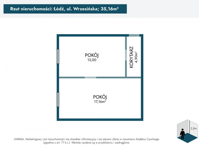 2 room apartment 35 m² Lodz, Poland