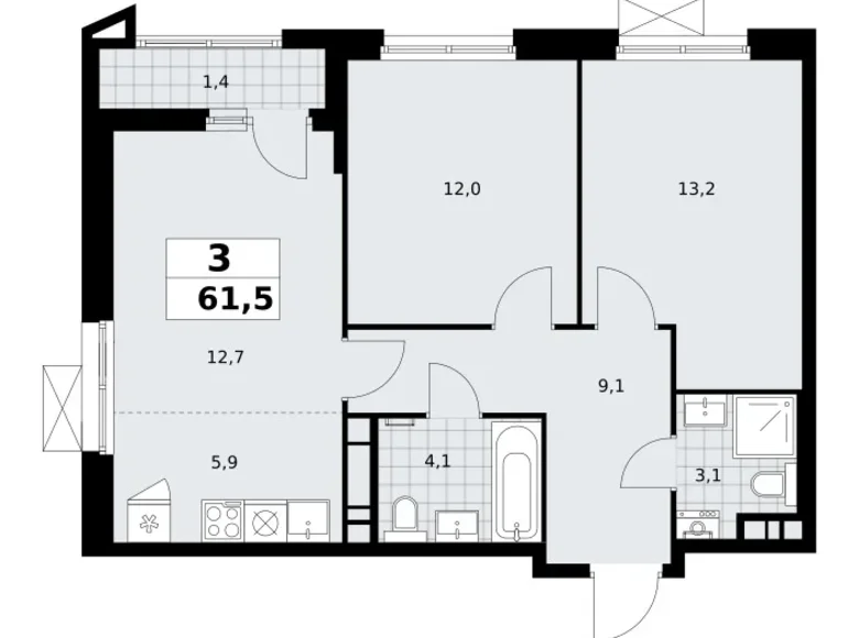 Квартира 3 комнаты 62 м² поселение Сосенское, Россия