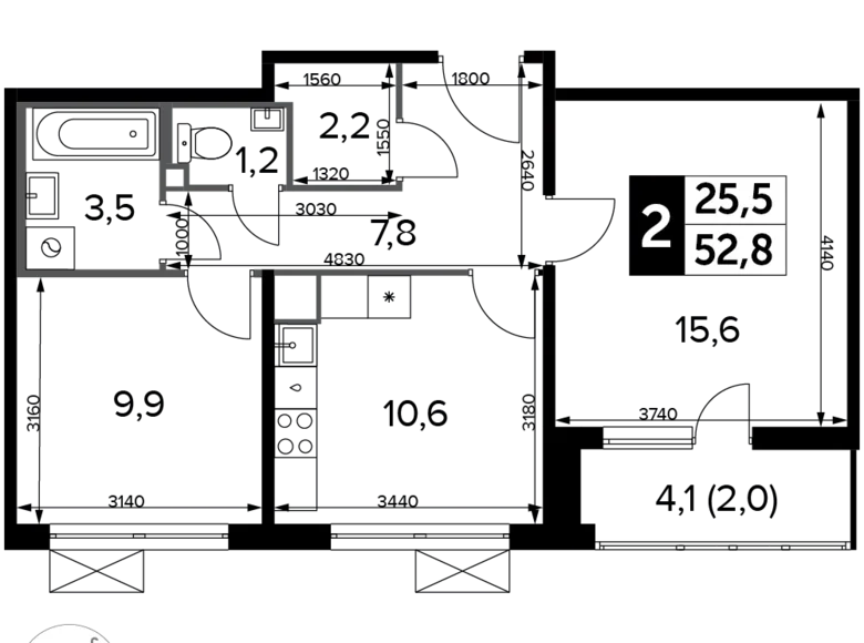 Mieszkanie 2 pokoi 53 m² Chimki, Rosja