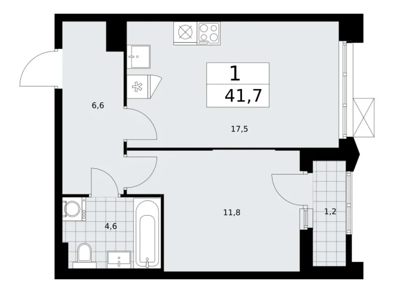 Wohnung 1 zimmer 42 m² Troizk, Russland