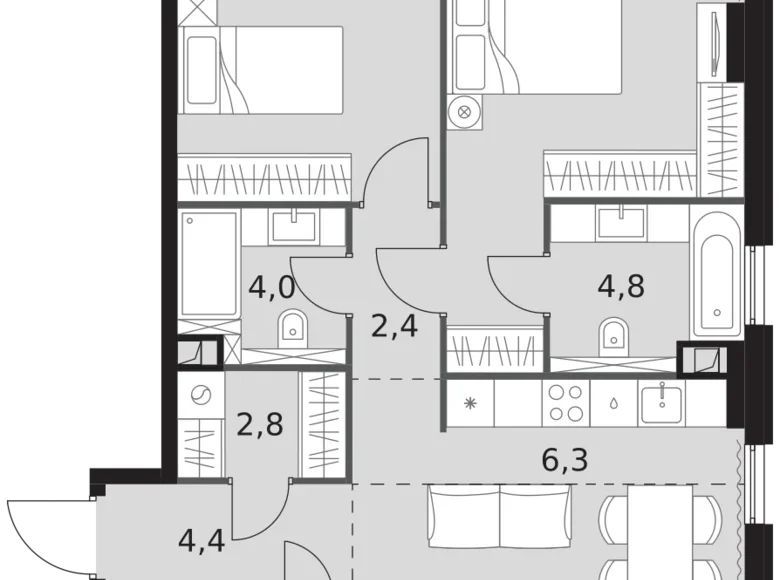 Appartement 3 chambres 69 m² North-Western Administrative Okrug, Fédération de Russie