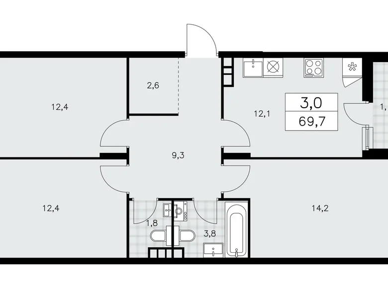 Mieszkanie 3 pokoi 70 m² poselenie Sosenskoe, Rosja