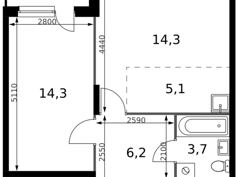 Квартира 2 комнаты 45 м² Сапроново, Россия