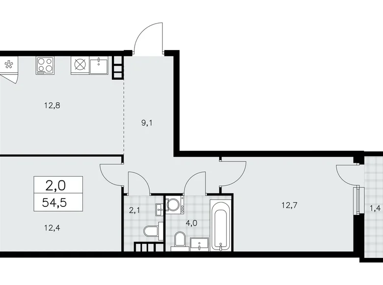 Appartement 2 chambres 55 m² poselenie Sosenskoe, Fédération de Russie