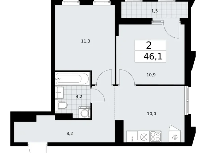 Mieszkanie 2 pokoi 46 m² Troick, Rosja