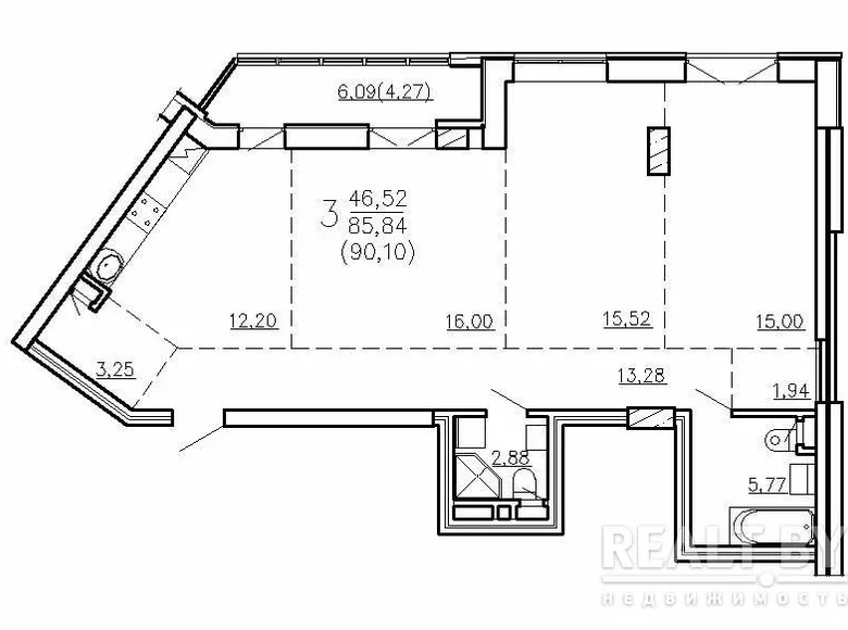 Квартира 1 комната 86 м² Минск, Беларусь