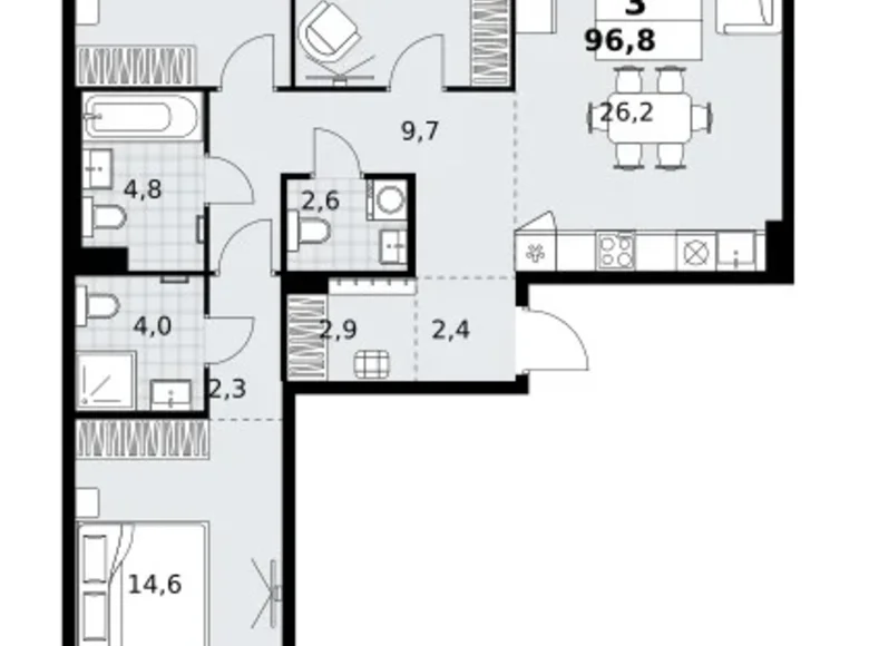 3 room apartment 97 m² Kommunarka, Russia