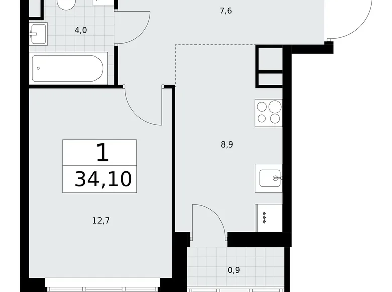 Wohnung 1 Zimmer 34 m² Postnikovo, Russland