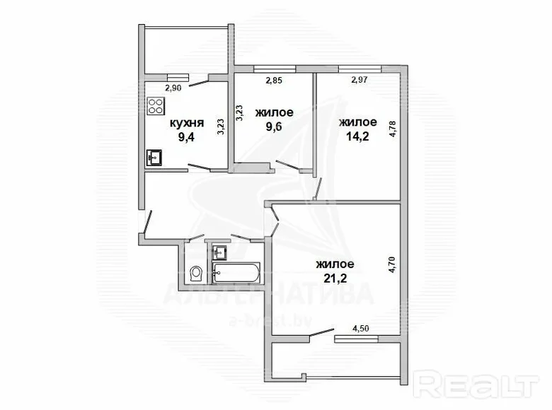 3 room apartment 72 m² Brest, Belarus