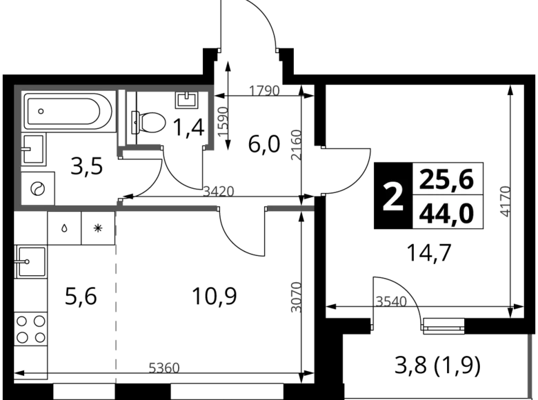 Квартира 2 комнаты 44 м² Ленинский район, Россия