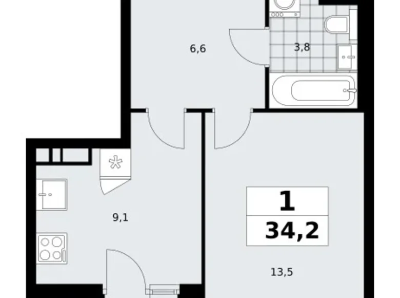 Wohnung 1 zimmer 34 m² poselenie Sosenskoe, Russland