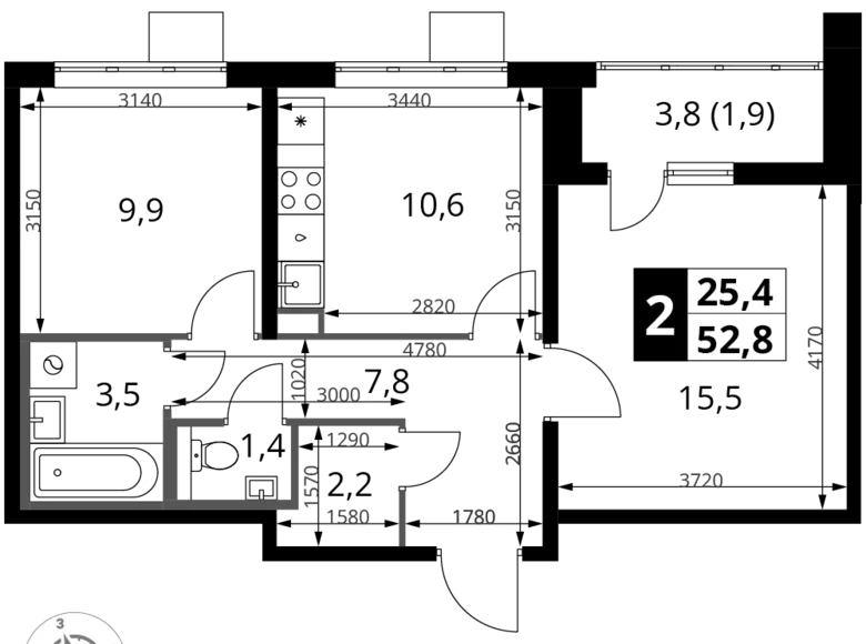 Квартира 2 комнаты 53 м² Ленинский район, Россия