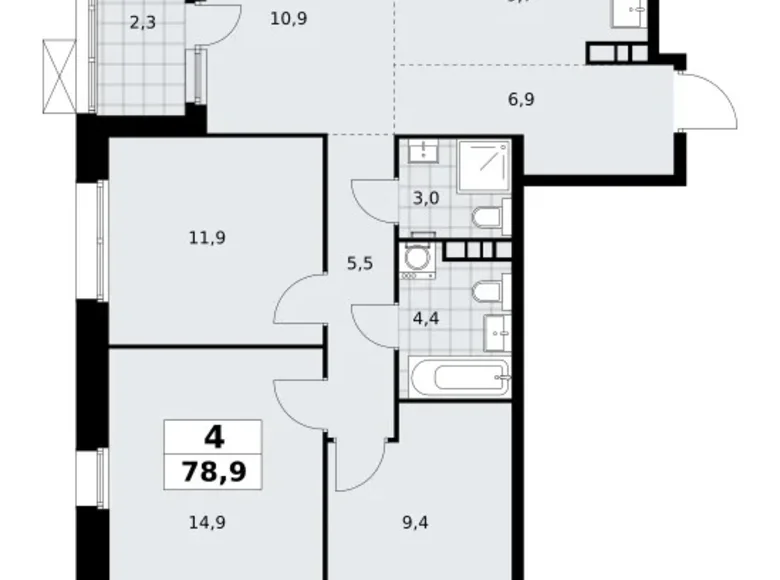 Mieszkanie 4 pokoi 79 m² poselenie Sosenskoe, Rosja