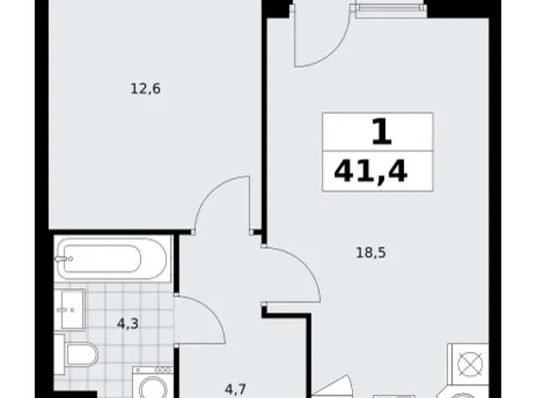 Mieszkanie 1 pokój 41 m² Troick, Rosja